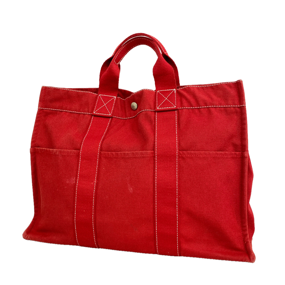 【6kc3123】エルメス トートバッグ ドーヴィルMM キャンバス レッド シルバー金具【中古】メンズ レディース ユニセックス