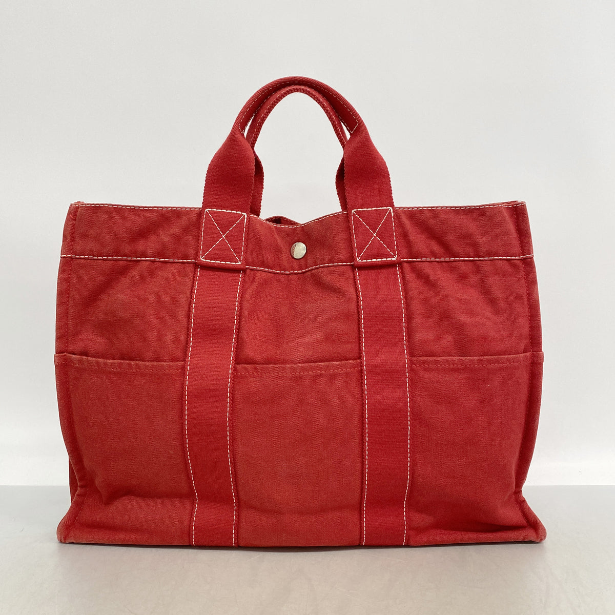 【6kc3123】エルメス トートバッグ ドーヴィルMM キャンバス レッド シルバー金具【中古】メンズ レディース ユニセックス