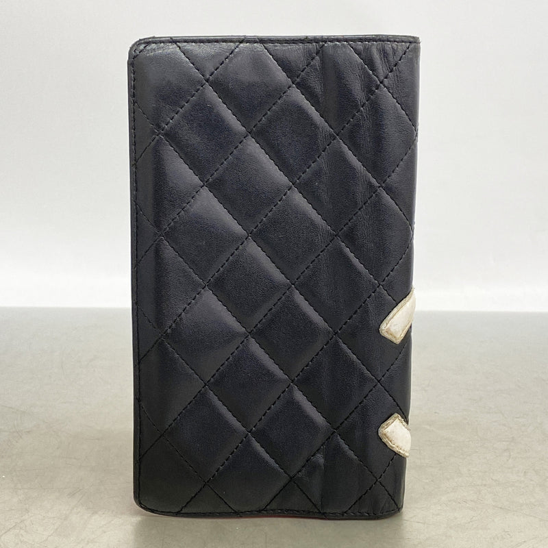【6kc3159】シャネル 長財布 カンボン ラムスキン ブラック シルバー金具【中古】レディース