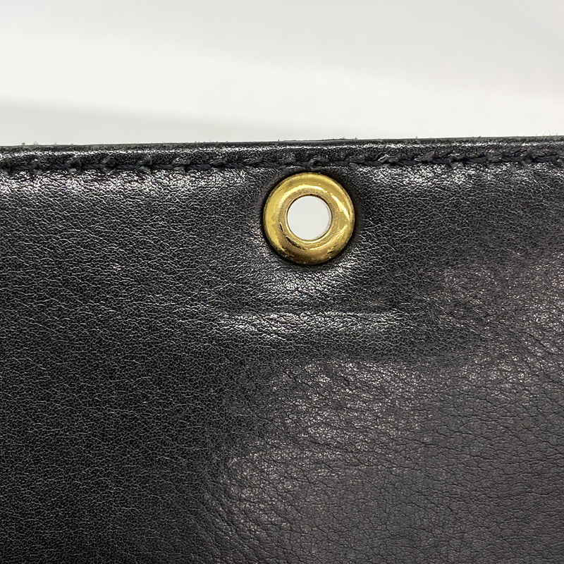 【6kc3160】シャネル 三つ折り長財布 レザー ブラック ゴールド金具【中古】レディース
