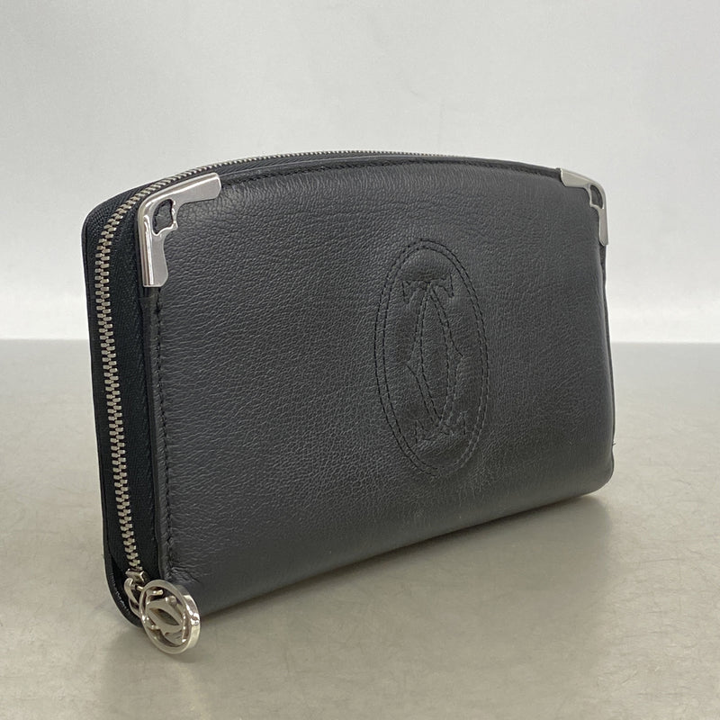 【6kc3172】カルティエ 長財布 マスト レザー ブラック シルバー金具【中古】レディース