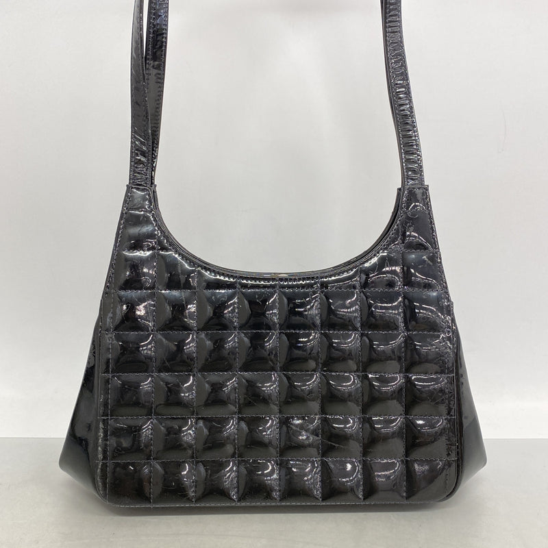 【6kc3193】シャネル ショルダーバッグ チョコバー パテントレザー ブラック シルバー金具【中古】レディース