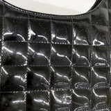 【6kc3193】シャネル ショルダーバッグ チョコバー パテントレザー ブラック シルバー金具【中古】レディース