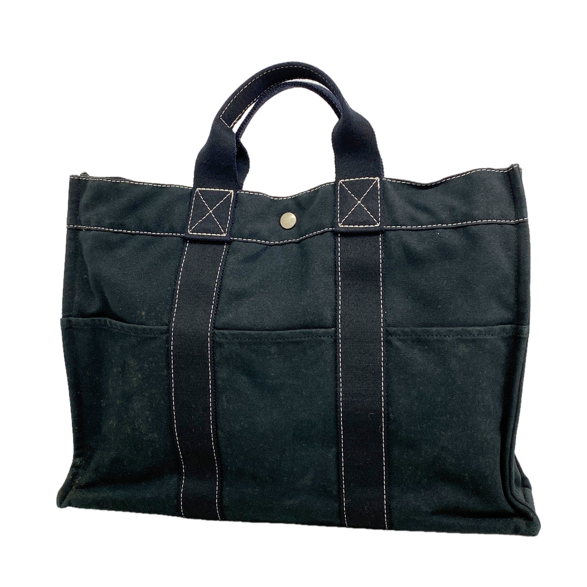 【6kc3211】エルメス トートバッグ ドーヴィルMM キャンバス ブラック シルバー金具【中古】メンズ レディース ユニセックス