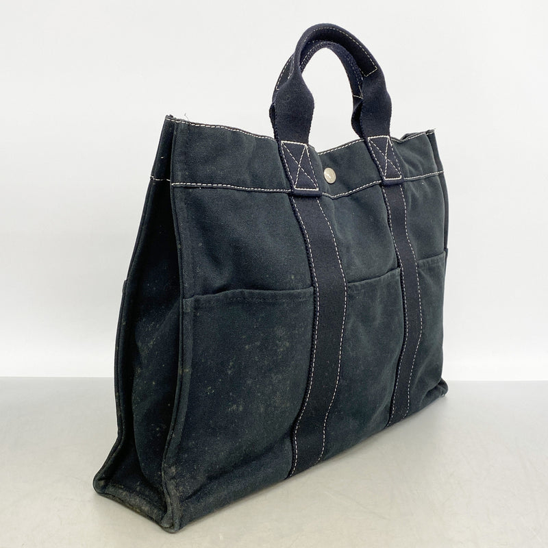 【6kc3211】エルメス トートバッグ ドーヴィルMM キャンバス ブラック シルバー金具【中古】メンズ レディース ユニセックス