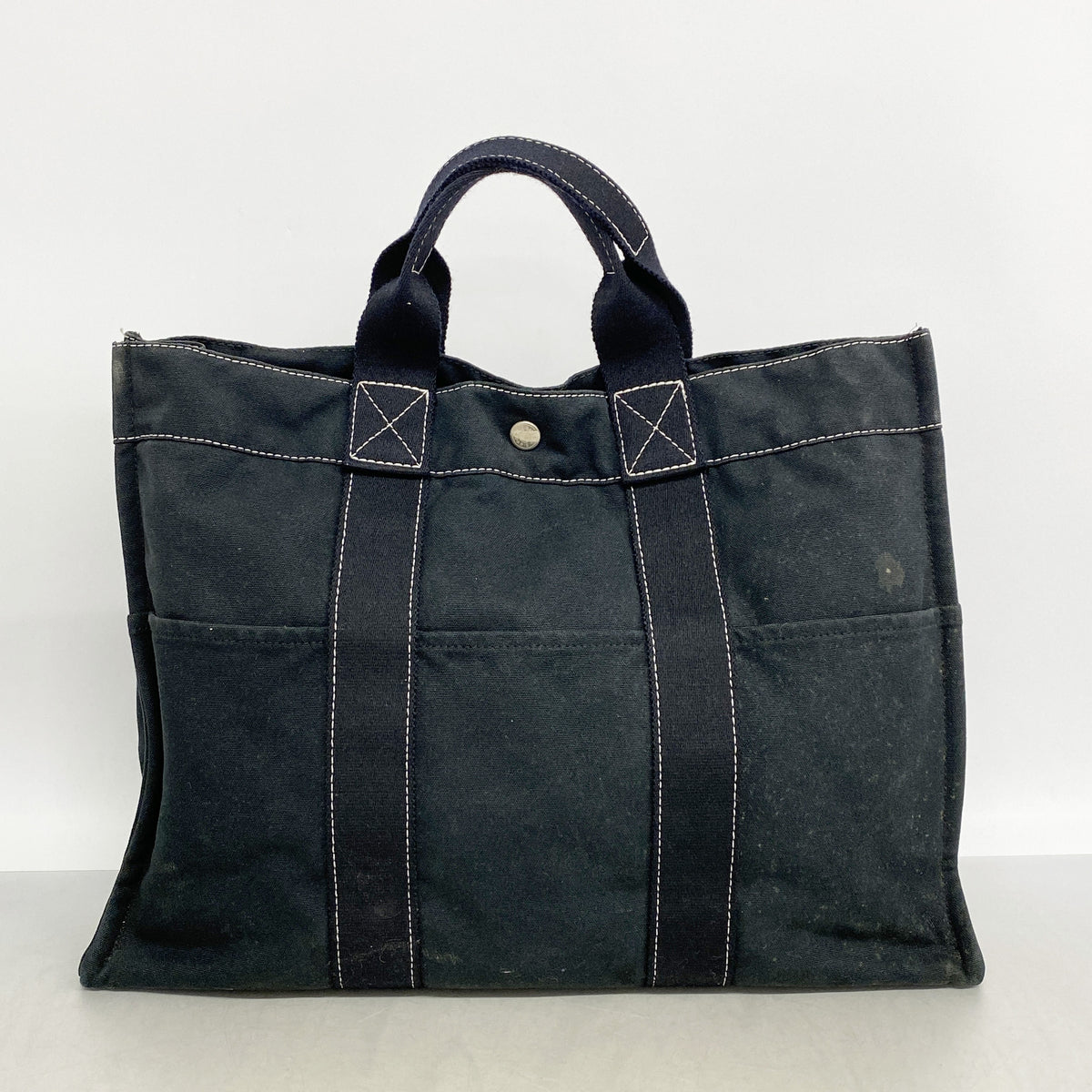 【6kc3211】エルメス トートバッグ ドーヴィルMM キャンバス ブラック シルバー金具【中古】メンズ レディース ユニセックス