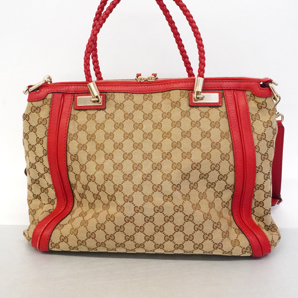 【6kc3249】グッチ トートバッグ GGキャンバス/バンブー 269946 キャンバス ブラウン レッド シャンパンゴールド金具 2wayバッグ【中古】レディース