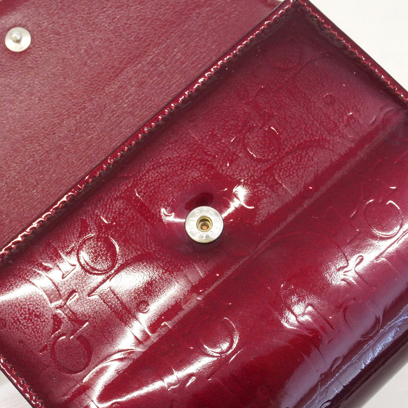 【6kc3251】クリスチャンディオール 財布 エナメル ボルドー シルバー金具【中古】レディース