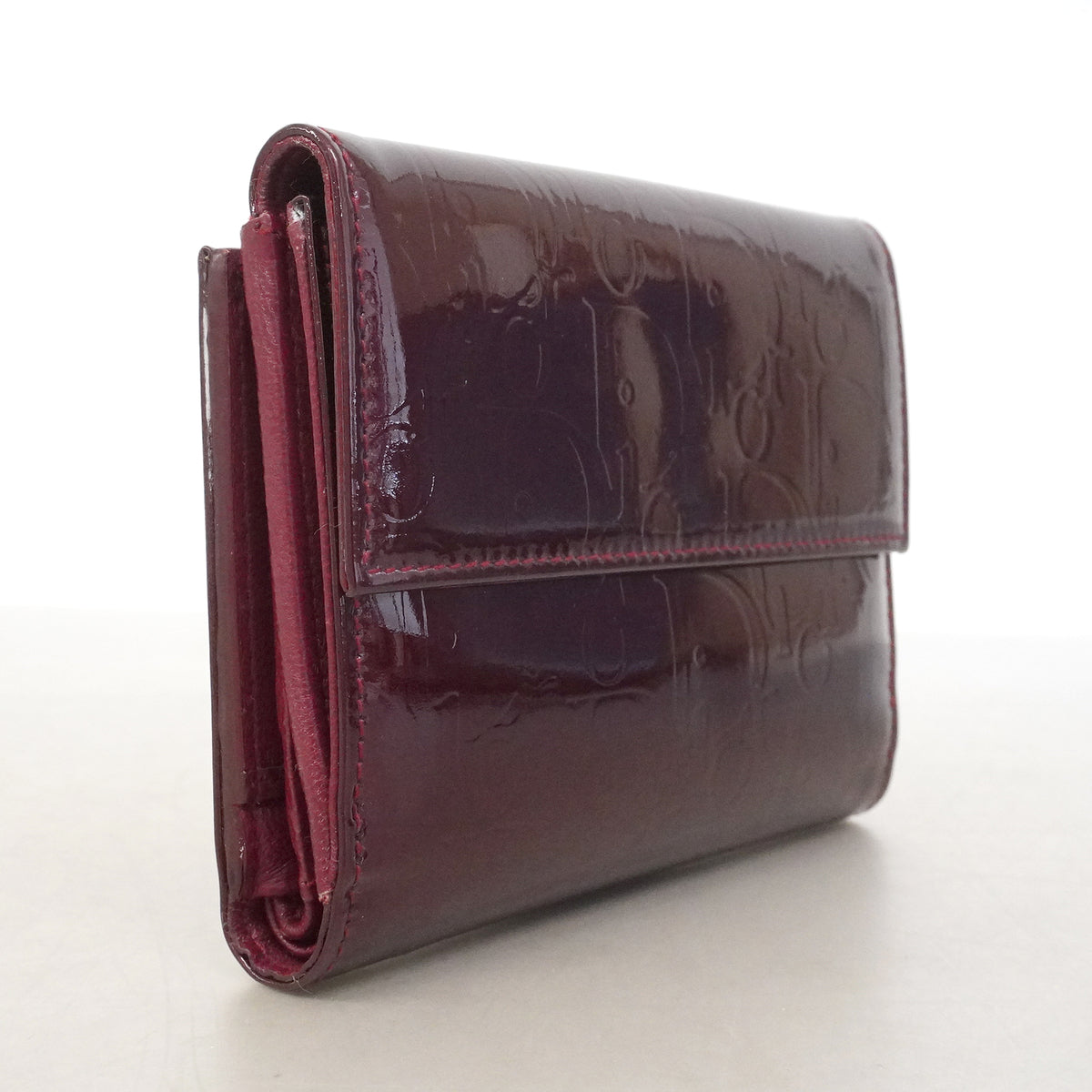 【6kc3251】クリスチャンディオール 財布 エナメル ボルドー シルバー金具【中古】レディース