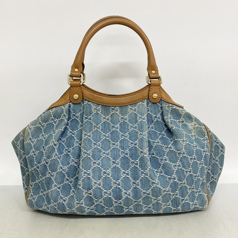 【6kc3264】グッチ トートバッグ スーキー 211944 デニム ブルー ブラウン シャンパンゴールド金具【中古】レディース