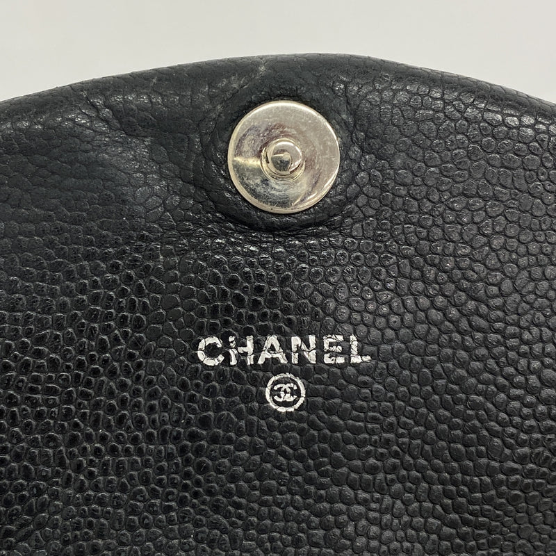 【6kc3293】シャネル ショルダーウォレット チェーンショルダー キャビアスキン ブラック シルバー金具【中古】レディース