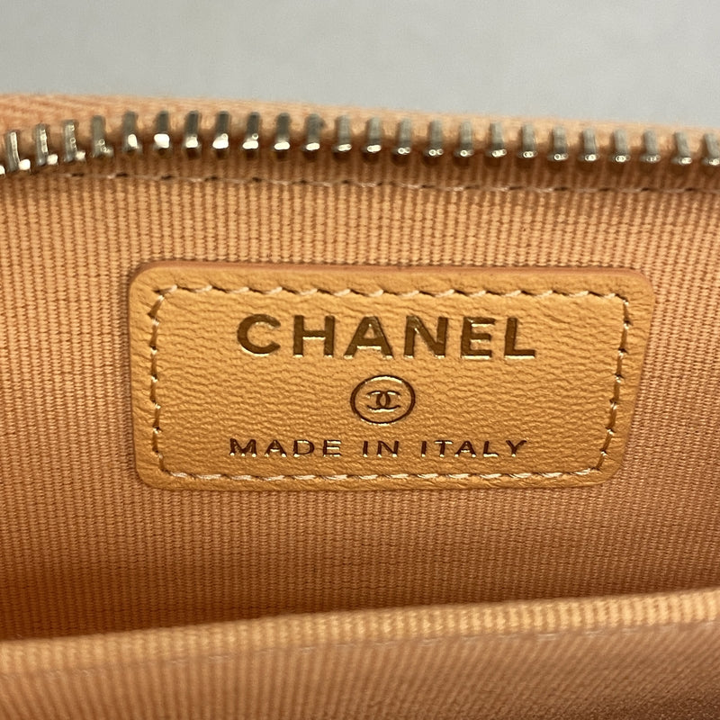【6kc3297】シャネル コインケース マトラッセ ラムスキン オレンジ シャンパンゴールド金具【中古】レディース