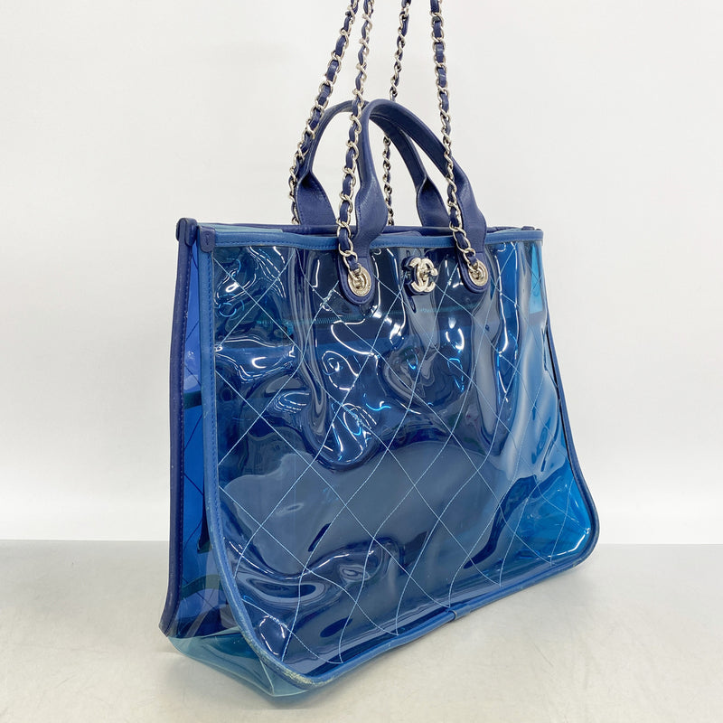 【6kc3313】シャネル チェーントート ココスプラッシュ ビニール ブルー シルバー金具 2wayバッグ【中古】レディース