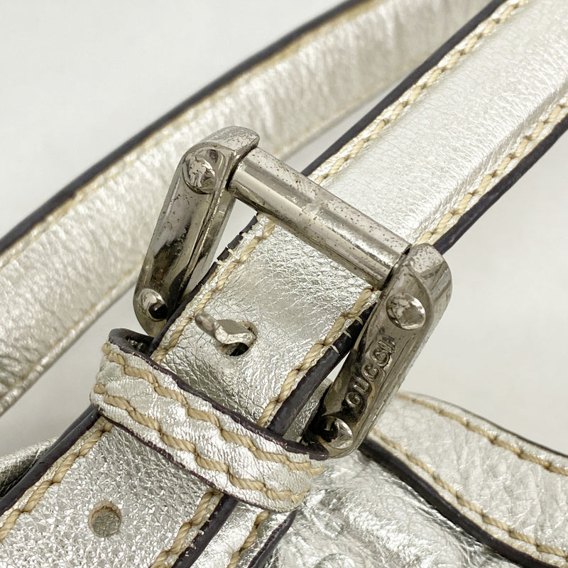 【6kc3314】グッチ トートバッグ グッチシマ インターロッキングG 162447 レザー シルバー シルバー金具【中古】レディース