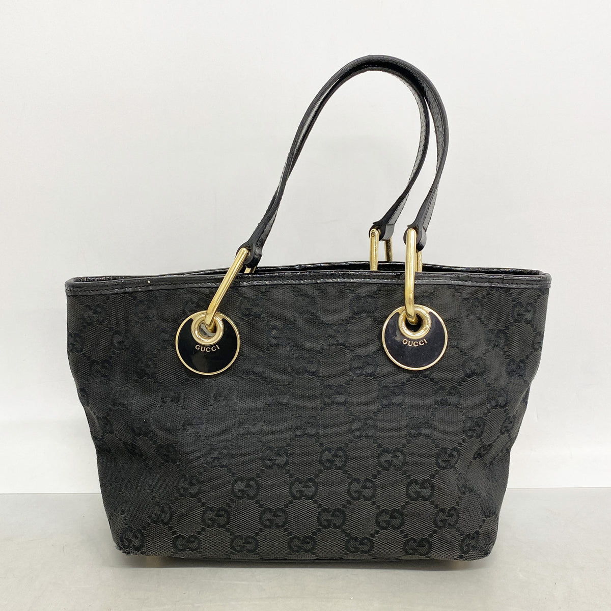 【6kc3315】グッチ ハンドバッグ GGキャンバス 120844 キャンバス ブラック ゴールド金具【中古】レディース