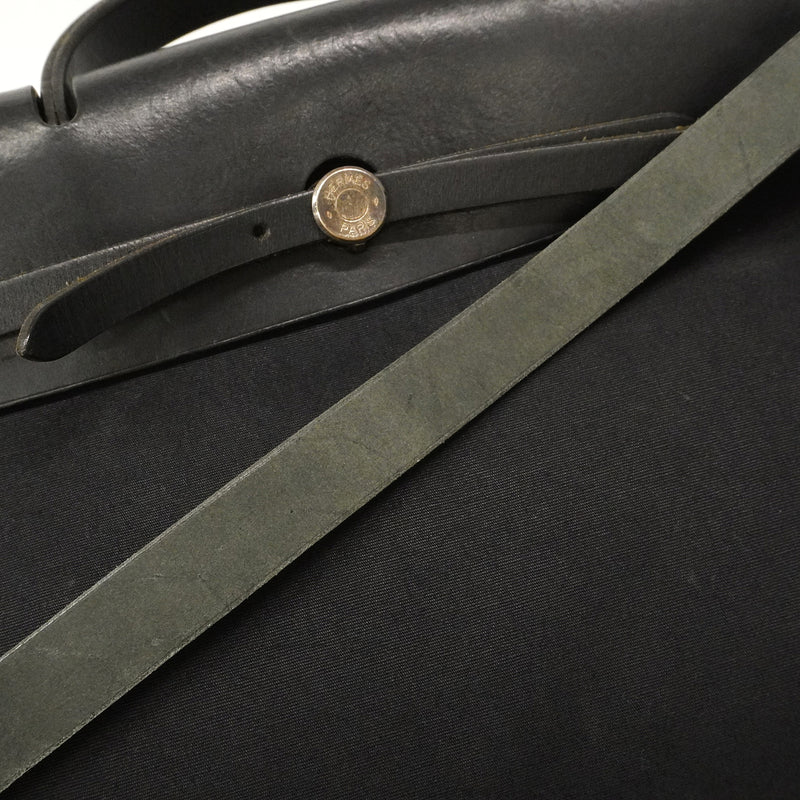 【6kd3336】エルメス ハンドバッグ エールバッグMM トワルオフィシエ ブラック シルバー金具 □D刻印 2wayバッグ【中古】レディース
