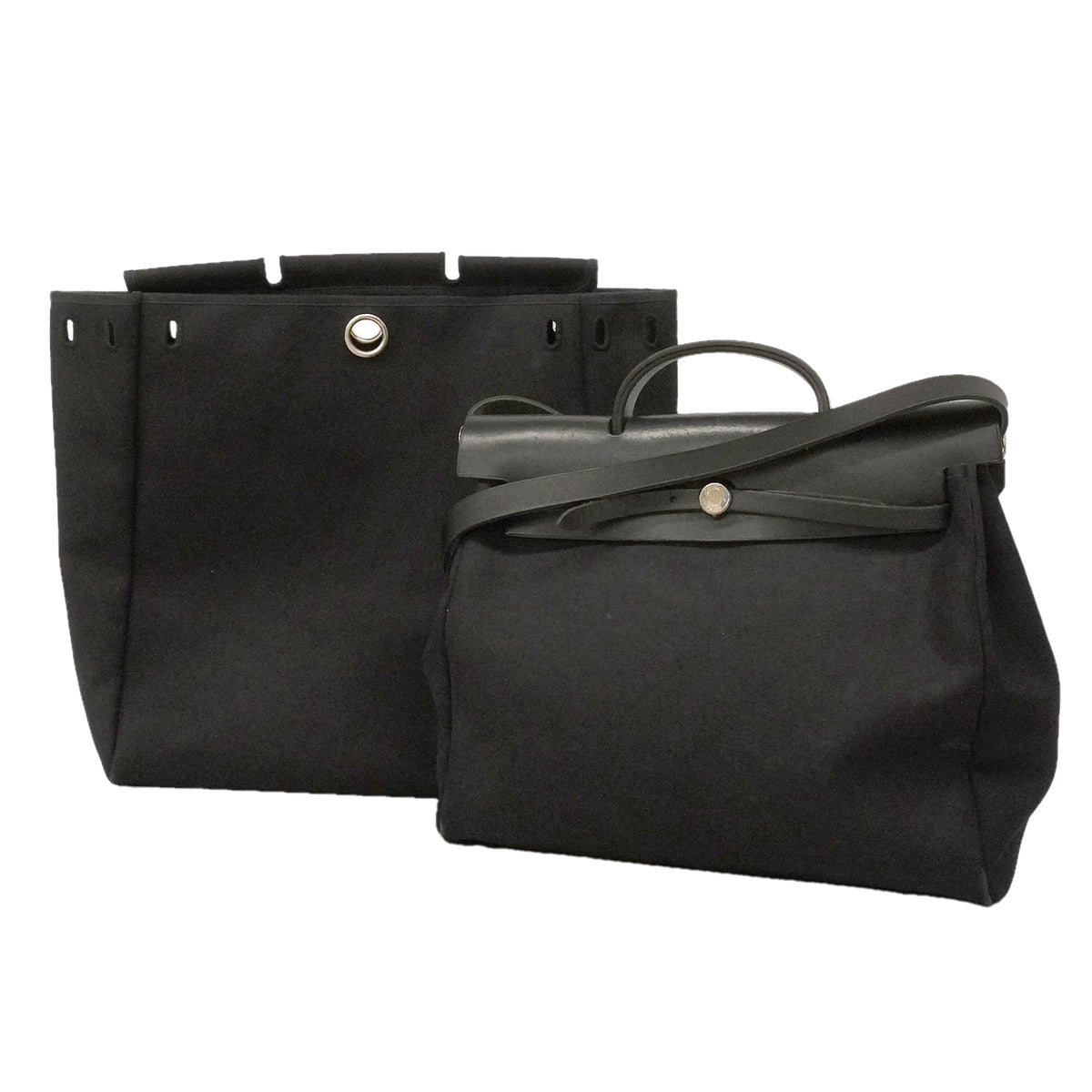 【6kd3336】エルメス ハンドバッグ エールバッグMM トワルオフィシエ ブラック シルバー金具 □D刻印 2wayバッグ【中古】レディース