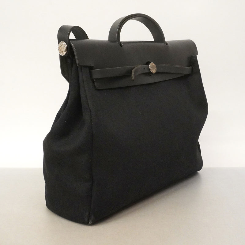 【6kd3336】エルメス ハンドバッグ エールバッグMM トワルオフィシエ ブラック シルバー金具 □D刻印 2wayバッグ【中古】レディース