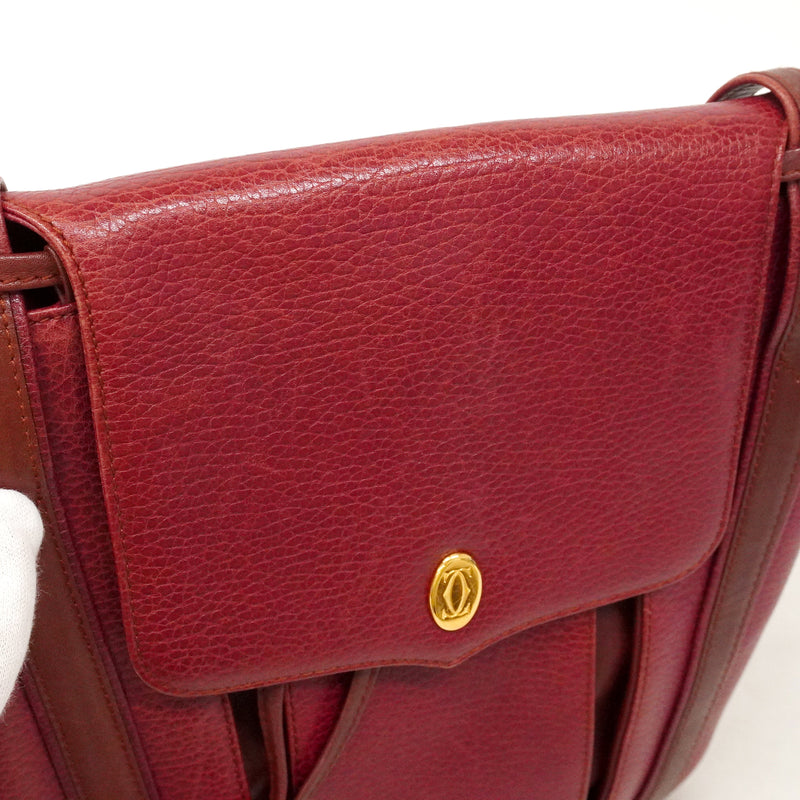 【6kd3345】カルティエ ショルダーバッグ マスト レザー ボルドー ゴールド金具【中古】レディース