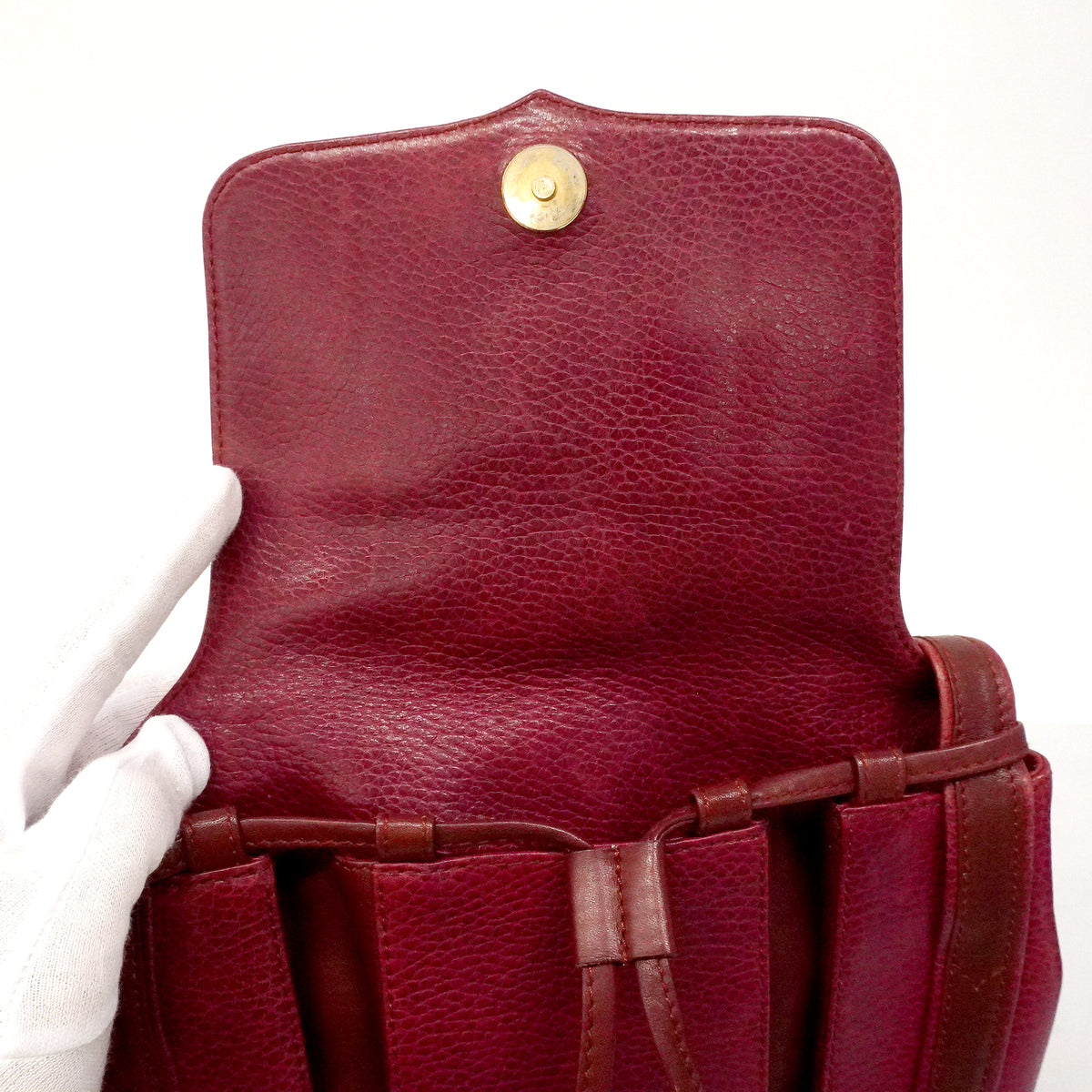 【6kd3345】カルティエ ショルダーバッグ マスト レザー ボルドー ゴールド金具【中古】レディース