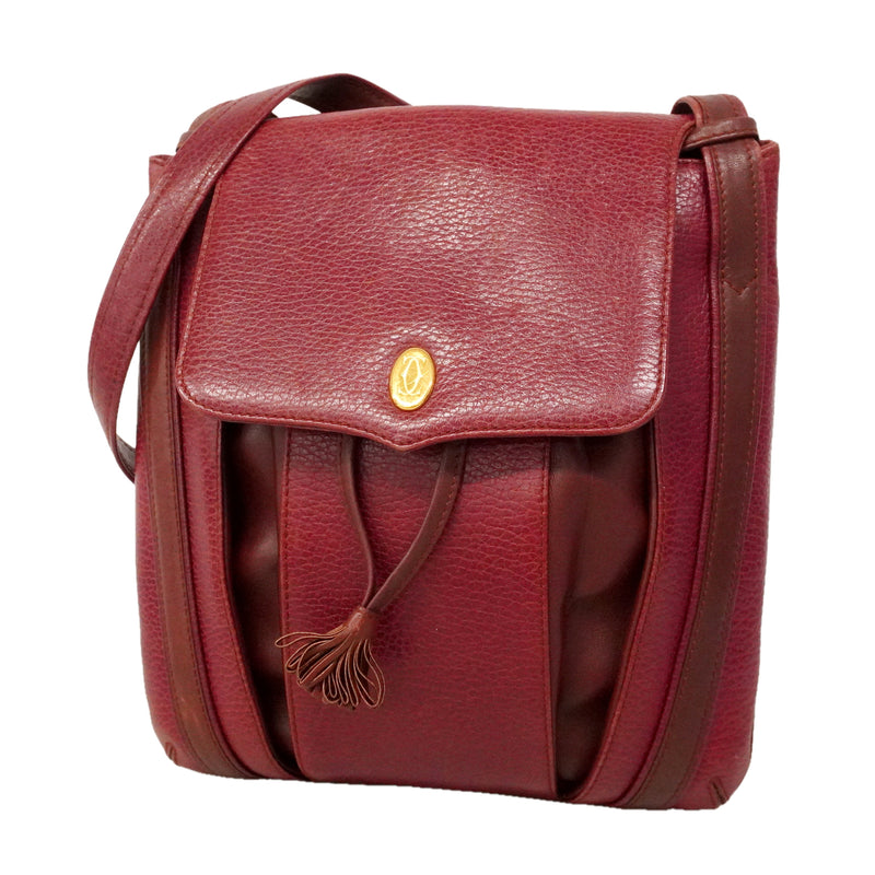 【6kd3345】カルティエ ショルダーバッグ マスト レザー ボルドー ゴールド金具【中古】レディース