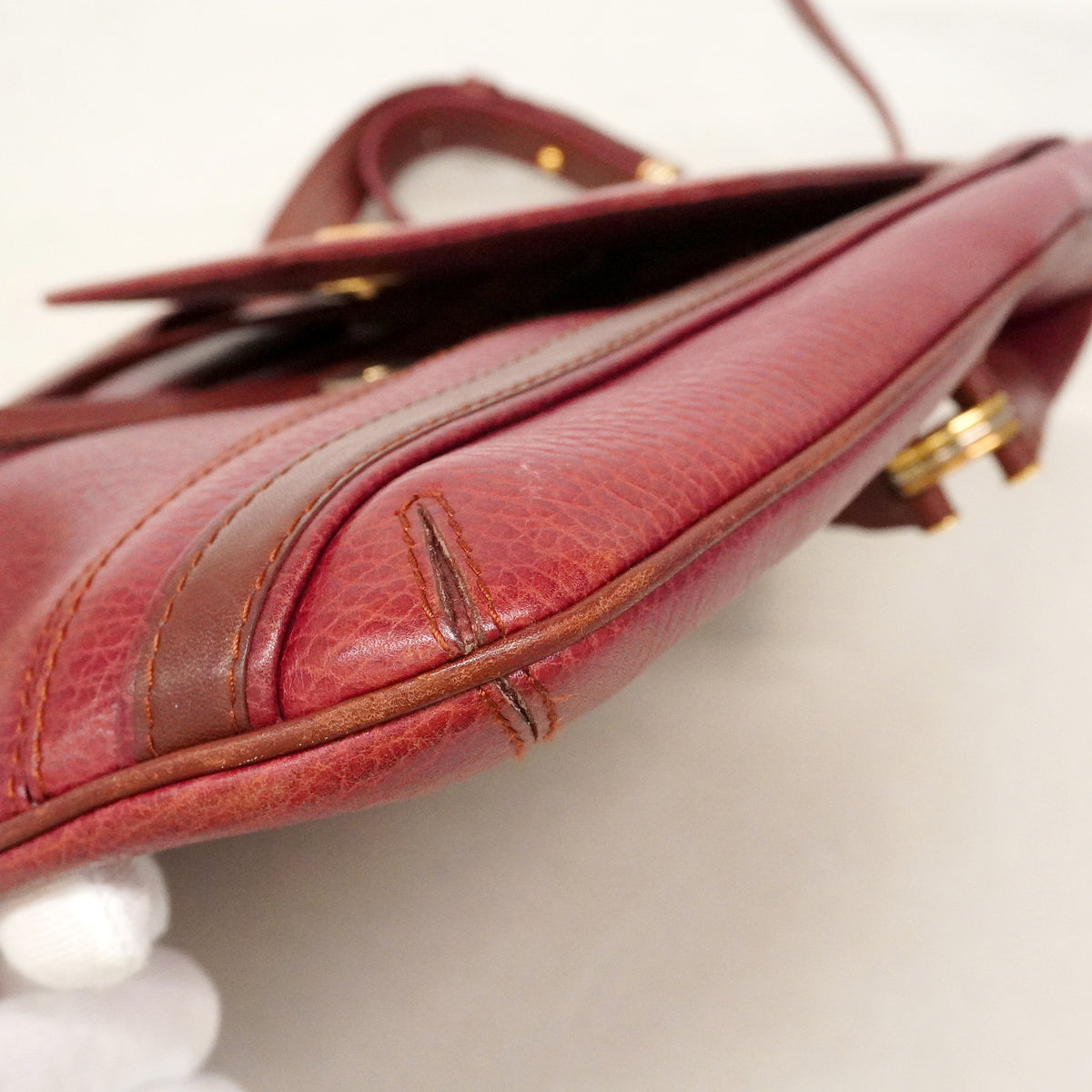 【6kd3345】カルティエ ショルダーバッグ マスト レザー ボルドー ゴールド金具【中古】レディース