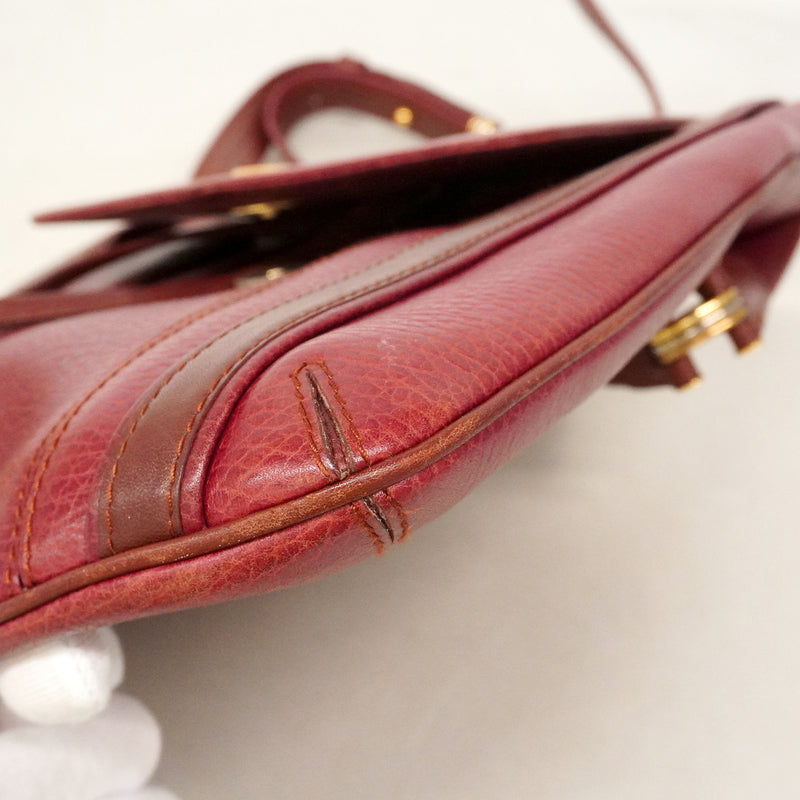【6kd3345】カルティエ ショルダーバッグ マスト レザー ボルドー ゴールド金具【中古】レディース