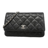 【6kd3351】シャネル ショルダーウォレット マトラッセ チェーンショルダー キャビアスキン ブラック シルバー金具【中古】レディース