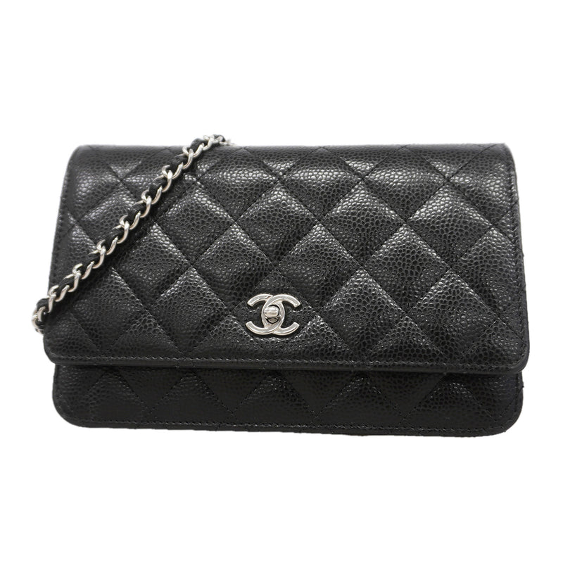 【6kd3351】シャネル ショルダーウォレット マトラッセ チェーンショルダー キャビアスキン ブラック シルバー金具【中古】レディース