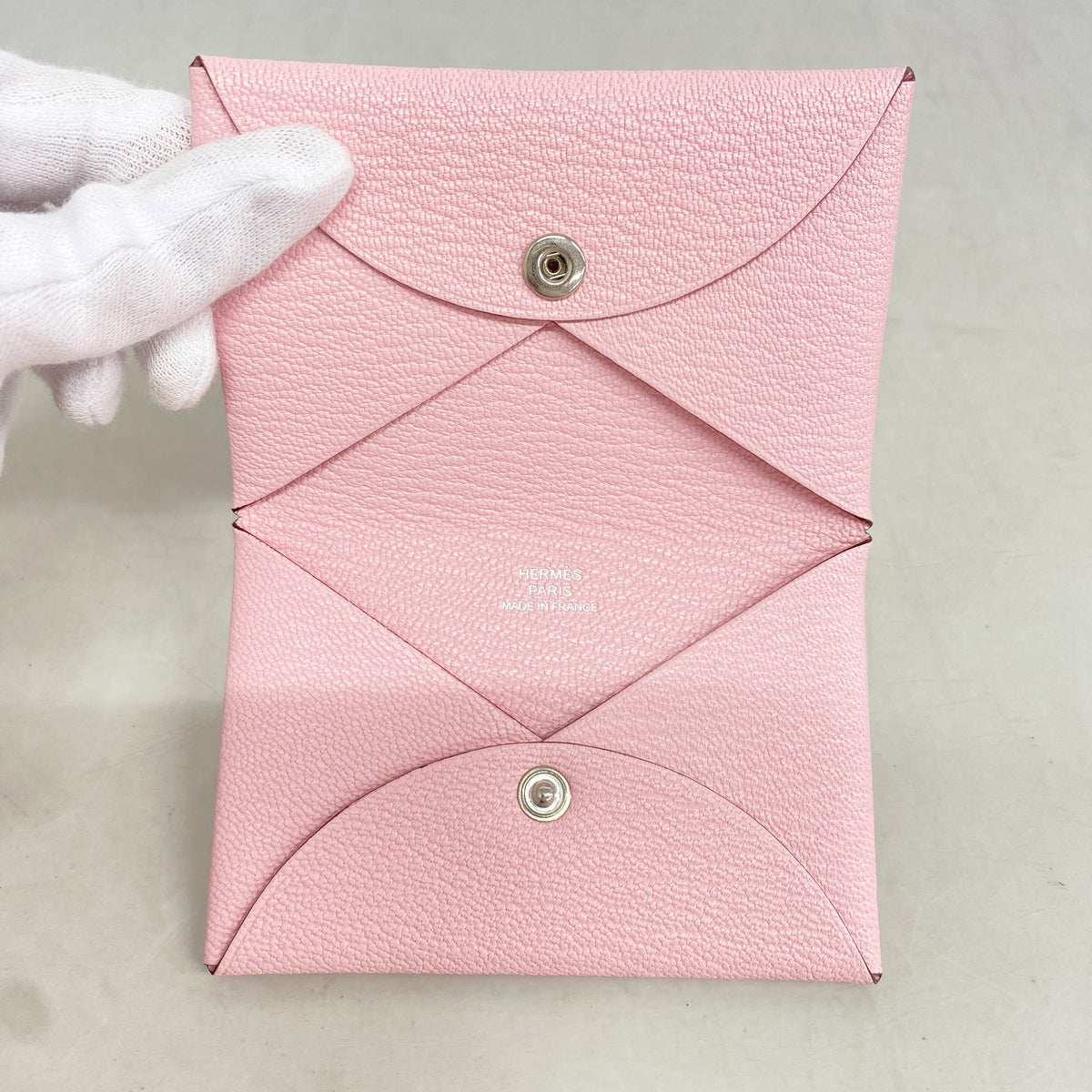 【6kd3352】エルメス カードケース カルヴィ シェブルミゾル ローズサクラ シルバー金具 Y刻印【中古】レディース