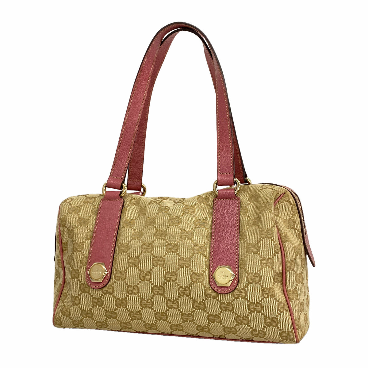 【6kd3361】グッチ ハンドバッグ GGキャンバス 152457 キャンバス ベージュ ピンク シャンパンゴールド金具【中古】レディース