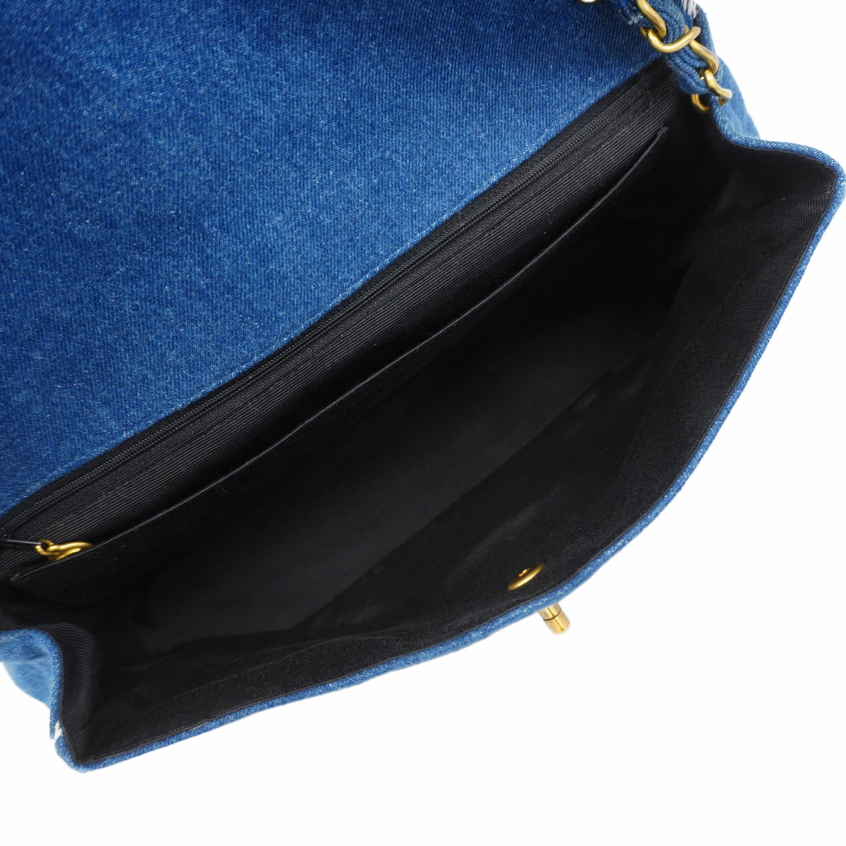 【6kd3363】シャネル ショルダーバッグ デカマトラッセ チェーンショルダー デニム ブルー ゴールド金具【中古】レディース