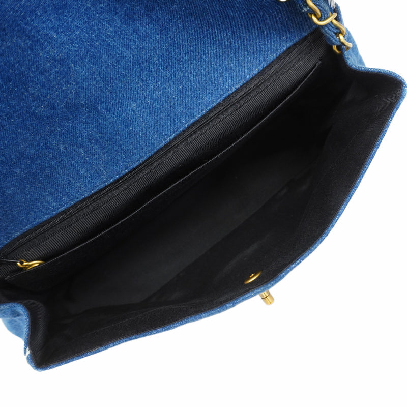 【6kd3363】シャネル ショルダーバッグ デカマトラッセ チェーンショルダー デニム ブルー ゴールド金具【中古】レディース