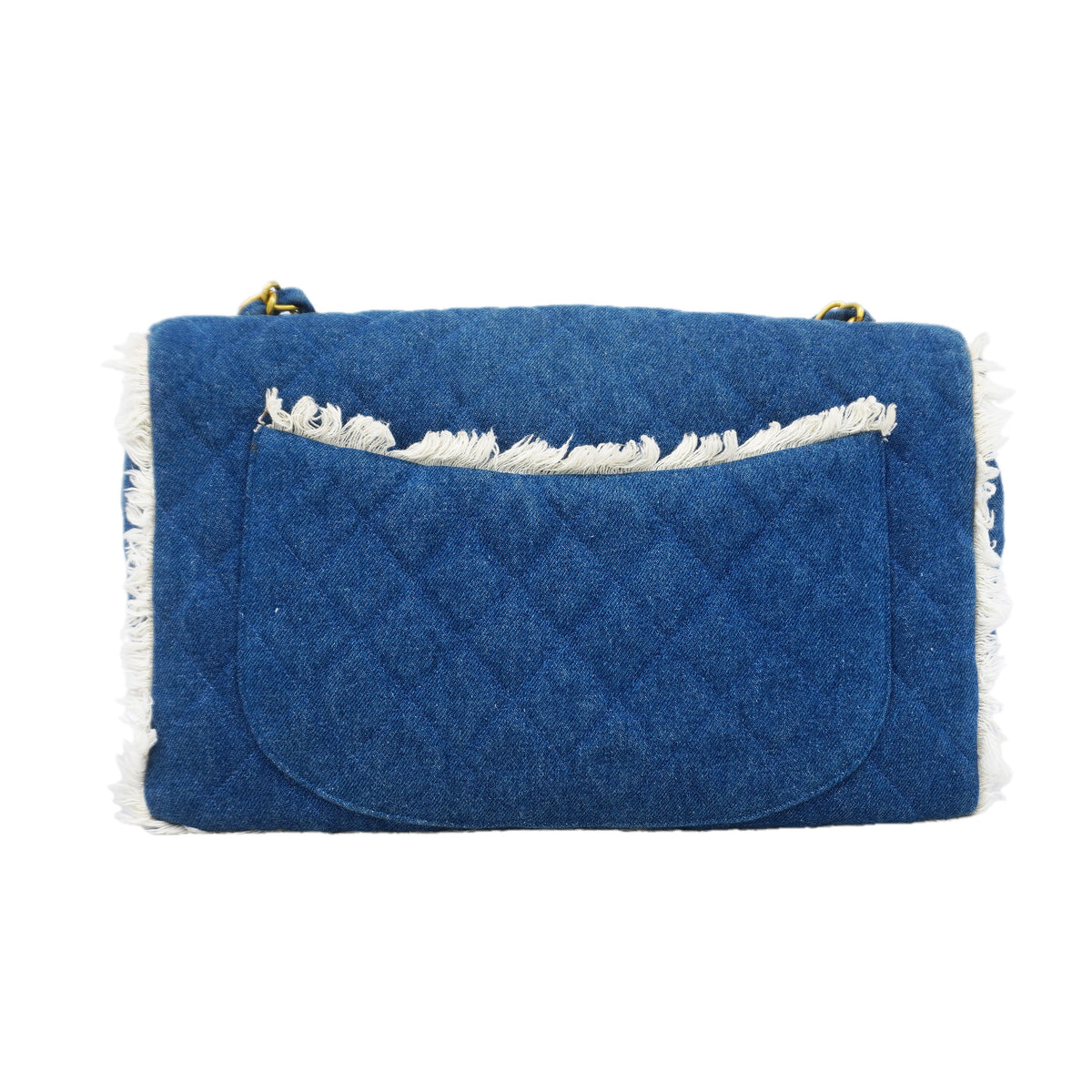 【6kd3363】シャネル ショルダーバッグ デカマトラッセ チェーンショルダー デニム ブルー ゴールド金具【中古】レディース