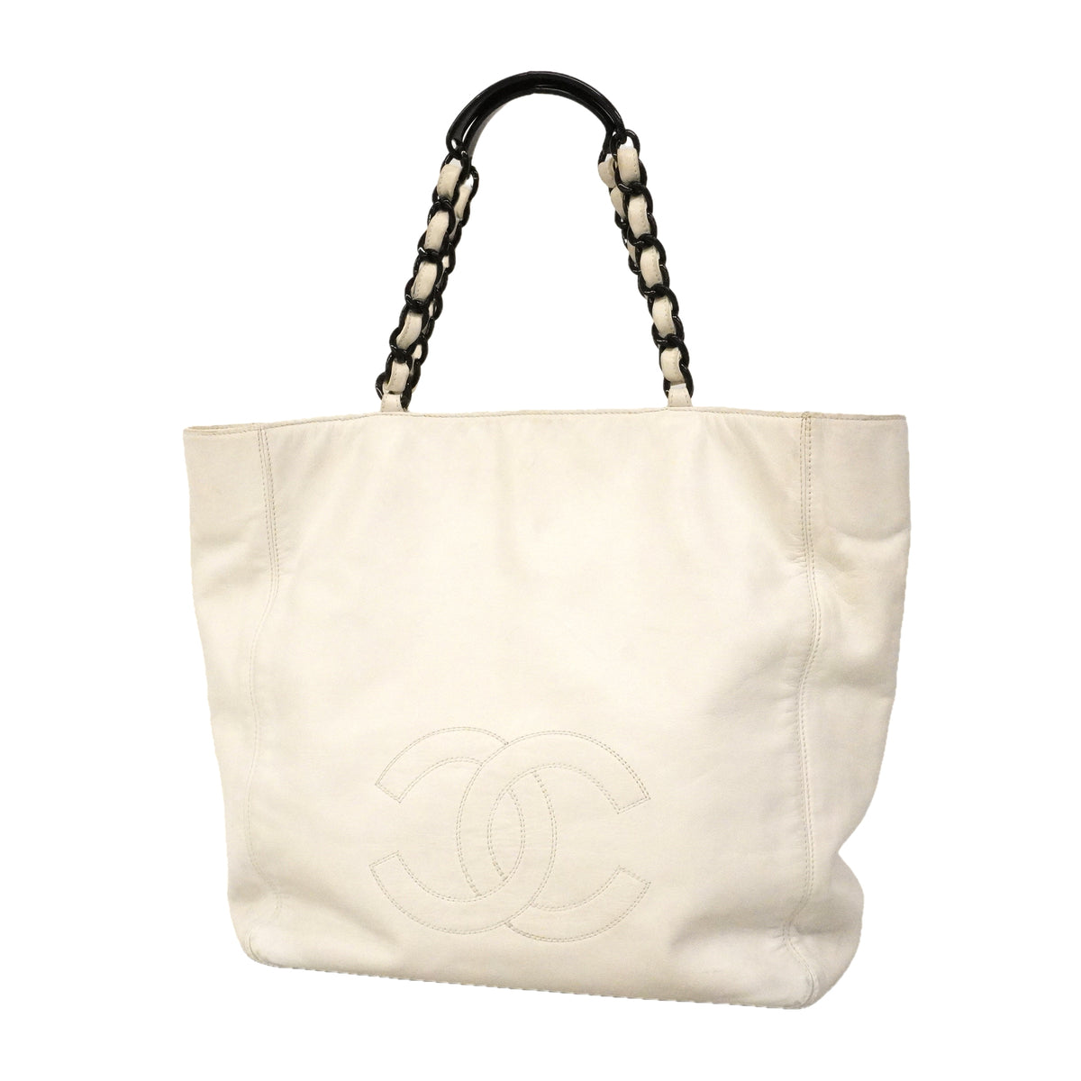 【6kd3365】シャネル トートバッグ レザー ホワイト ゴールド金具【中古】レディース