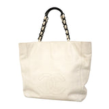 【6kd3365】シャネル トートバッグ レザー ホワイト ゴールド金具【中古】レディース