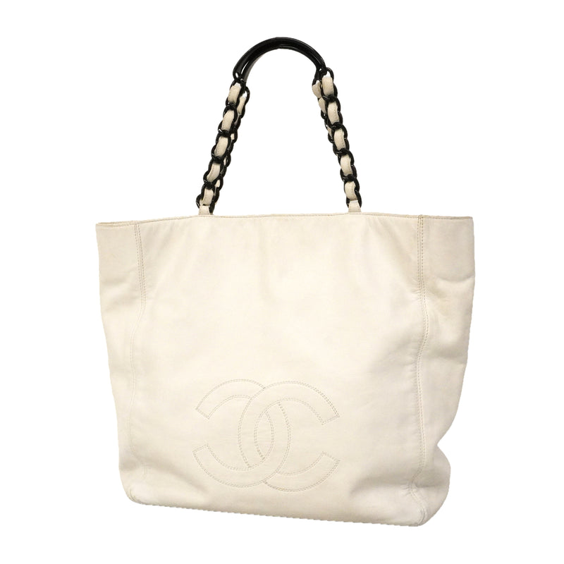 【6kd3365】シャネル トートバッグ レザー ホワイト ゴールド金具【中古】レディース