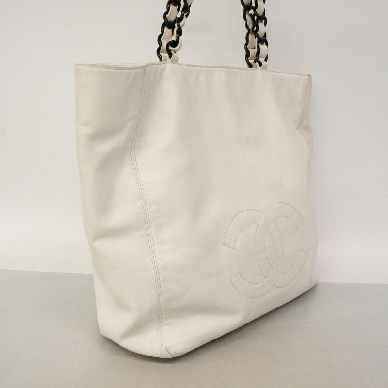 【6kd3365】シャネル トートバッグ レザー ホワイト ゴールド金具【中古】レディース
