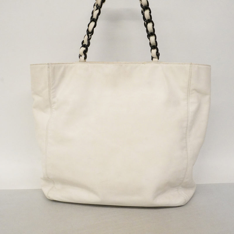 【6kd3365】シャネル トートバッグ レザー ホワイト ゴールド金具【中古】レディース