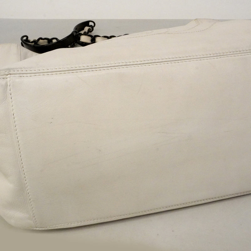 【6kd3365】シャネル トートバッグ レザー ホワイト ゴールド金具【中古】レディース