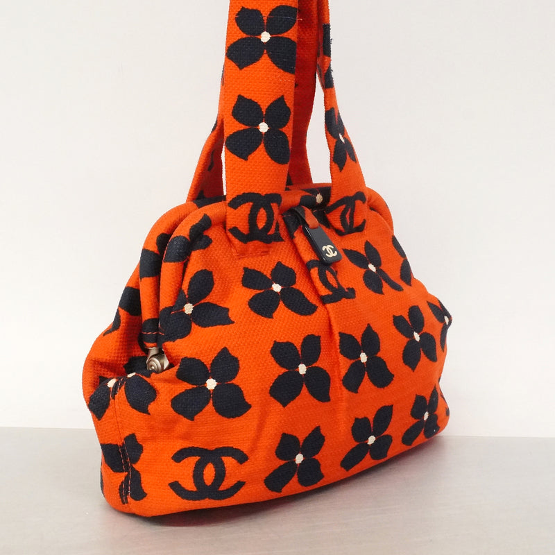 【6kd3366】シャネル ハンドバッグ キャンバス オレンジ ネイビー シルバー金具【中古】レディース