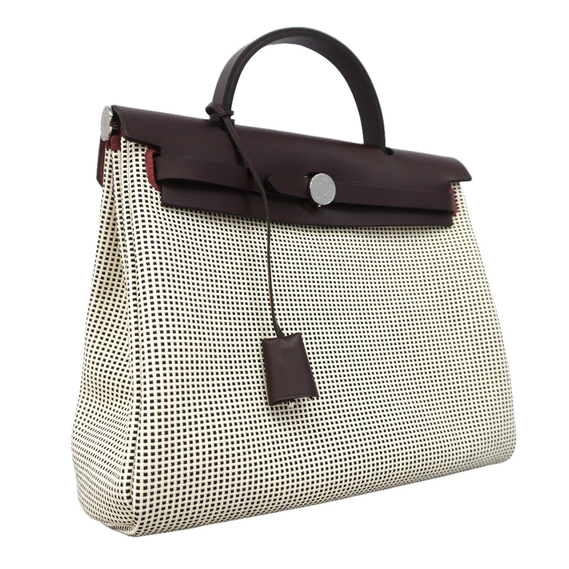 【6kd3374】エルメス ハンドバッグ エールバッグジップPM トワルキャドリーユ ルージュセリエ シルバー金具 W刻印 2wayバッグ【中古】レディース