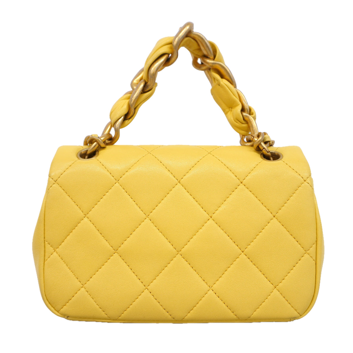 【6kd3377】シャネル ハンドバッグ ミニマトラッセ チェーンショルダー ラムスキン イエロー シャンパンゴールド金具 2wayバッグ【中古】レディース