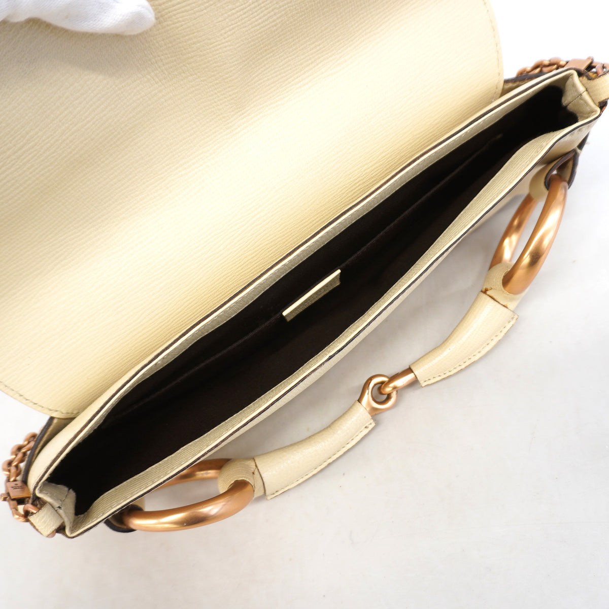 【6kd3379】グッチ ショルダーバッグ ホースビット 120134 レザー アイボリー ピンクゴールド金具【中古】レディース