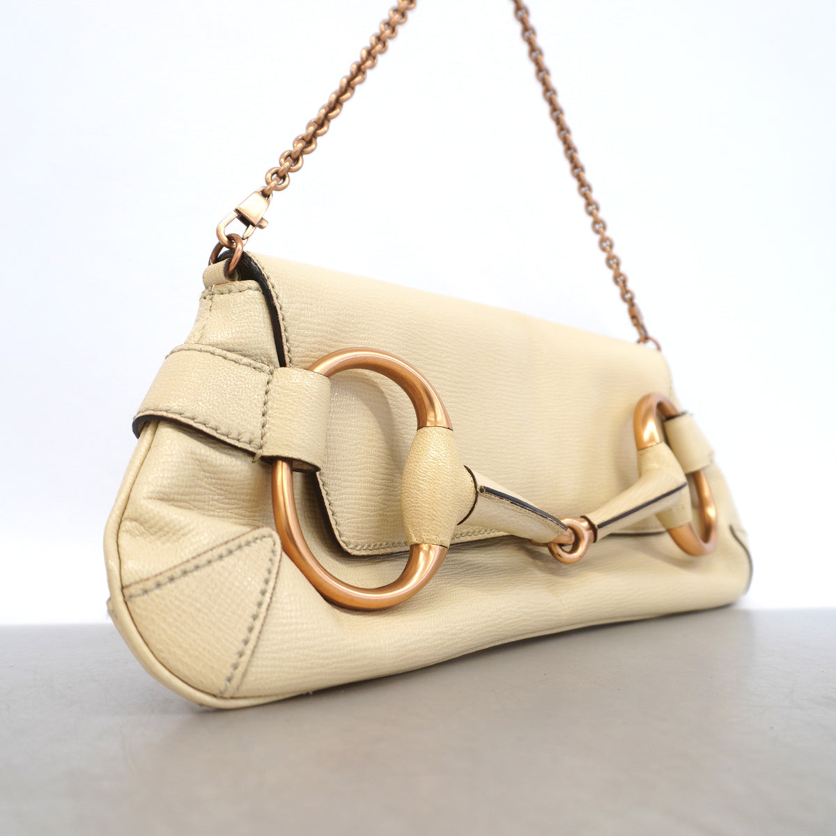 【6kd3379】グッチ ショルダーバッグ ホースビット 120134 レザー アイボリー ピンクゴールド金具【中古】レディース