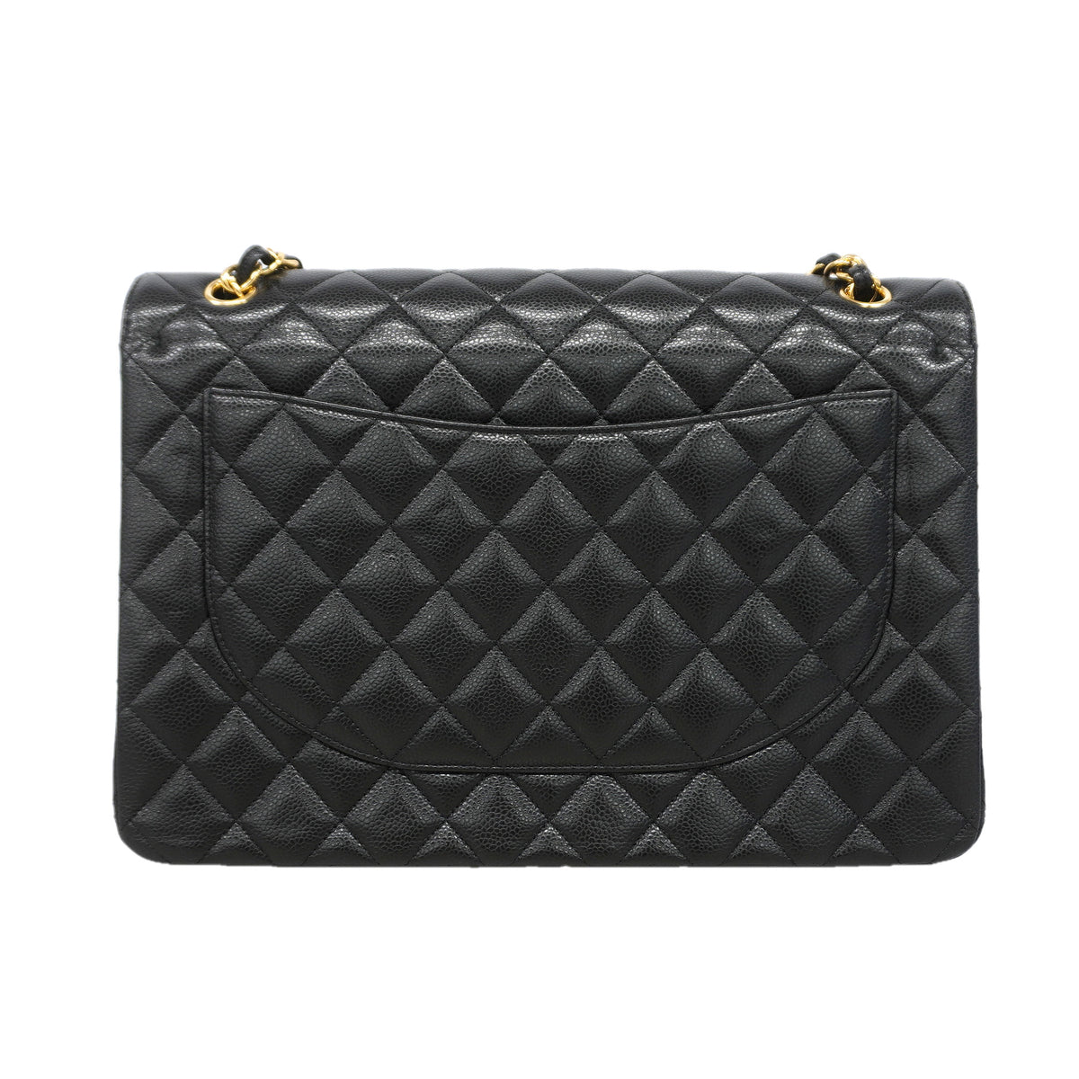 【6kd3389】シャネル ショルダーバッグ デカマトラッセ Wフラップ Wチェーン キャビアスキン ブラック ゴールド金具【中古】レディース