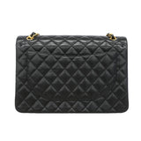 【6kd3389】シャネル ショルダーバッグ デカマトラッセ Wフラップ Wチェーン キャビアスキン ブラック ゴールド金具【中古】レディース