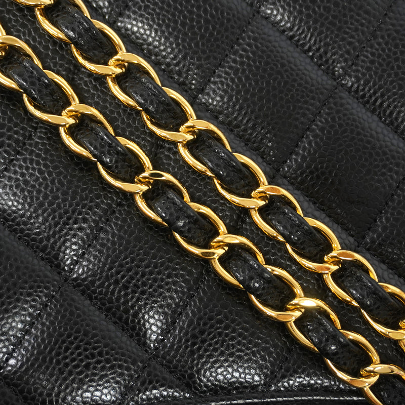 【6kd3389】シャネル ショルダーバッグ デカマトラッセ Wフラップ Wチェーン キャビアスキン ブラック ゴールド金具【中古】レディース