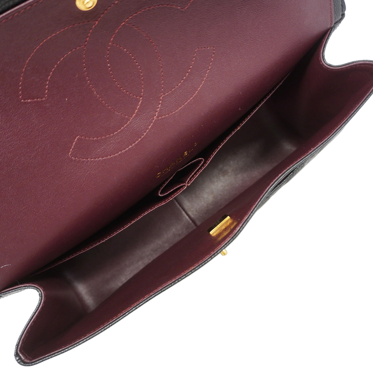 【6kd3389】シャネル ショルダーバッグ デカマトラッセ Wフラップ Wチェーン キャビアスキン ブラック ゴールド金具【中古】レディース
