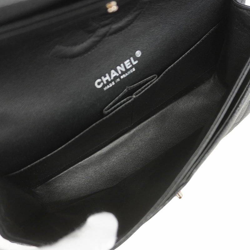 【6kd3390】シャネル ショルダーバッグ マトラッセ Wフラップ Wチェーン キャビアスキン ブラック シルバー金具【中古】レディース